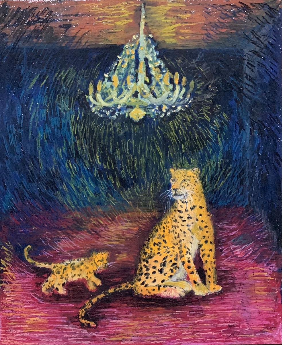 Noreen Ali — Lineage — Ecological Art Portrait of Mother and Cub Leopards