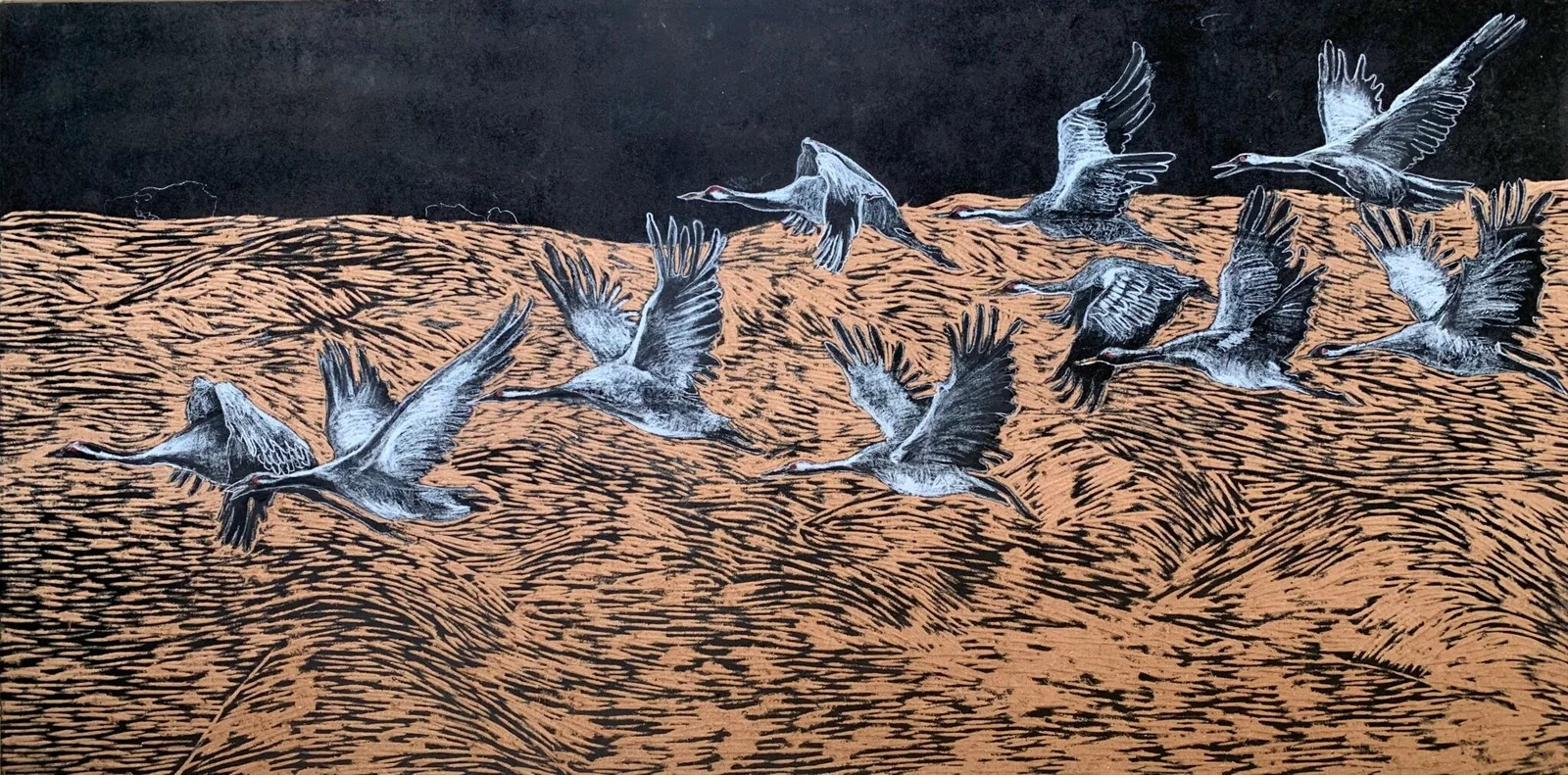 Noreen Ali — The Great Leaving — Chalk and Charcoal Art depicting Multispecies Migration